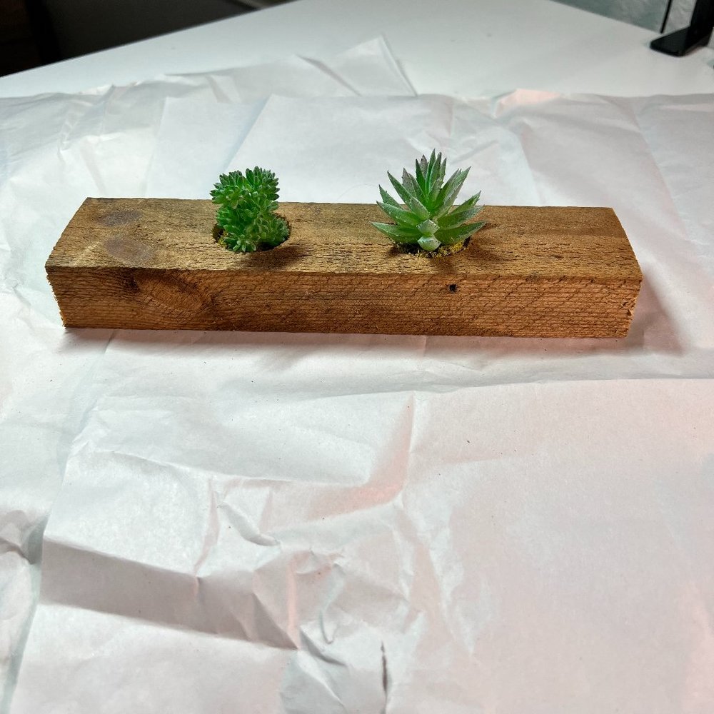 Handmade wood Piece with faux succulent